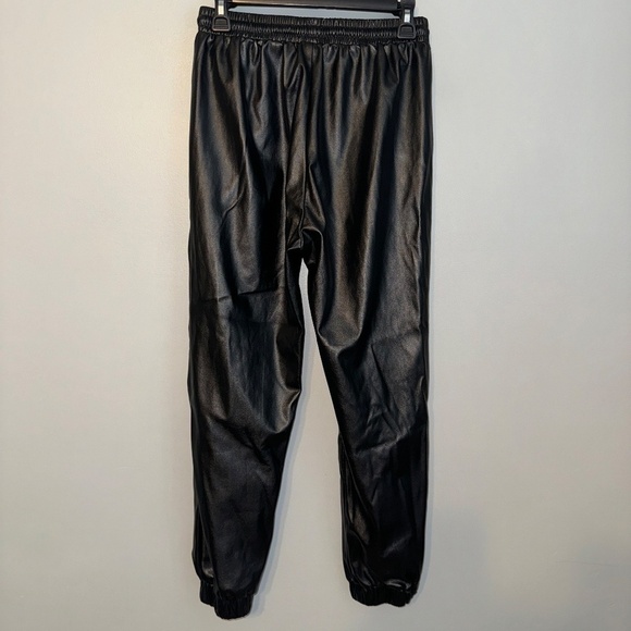 EUC Missguided Faux Leather Jogger Pants Black Drawstring Trousers Petite 8 8P - Picture 6 of 7